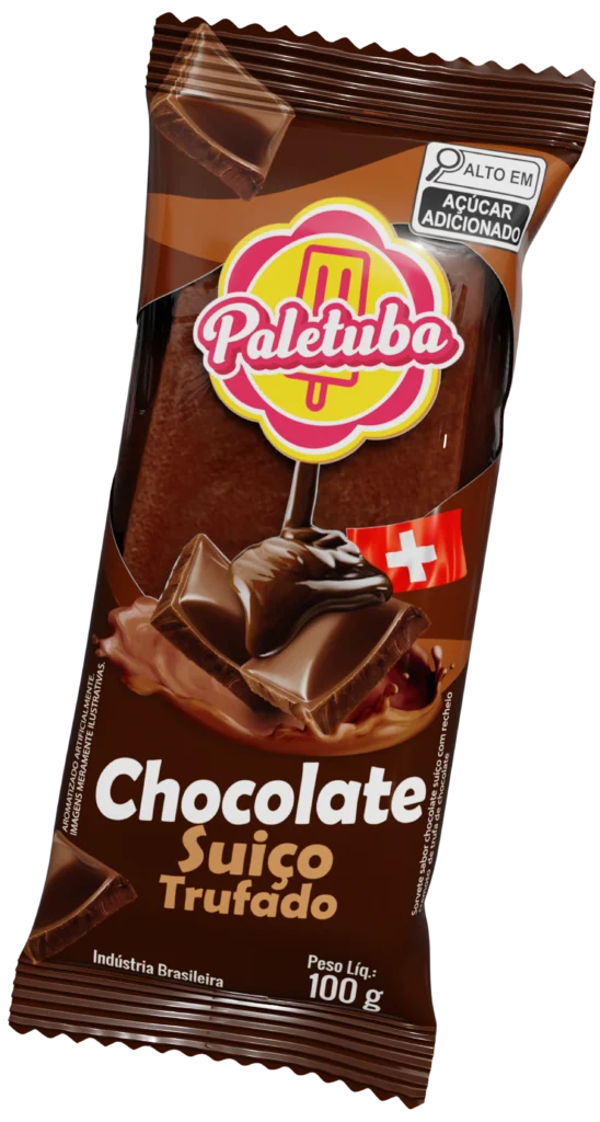 Chocolate suiço trufado – paleta embalagem - Paletuba Sorvetes