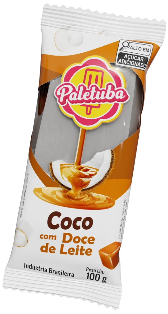 Coco doce de leite – paleta embalagem - Paletuba Sorvetes