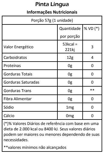 PICOLÉ FRUTA – PINTA LINGUA – TABELA NUTRICIONAL - Paletuba Sorvetes